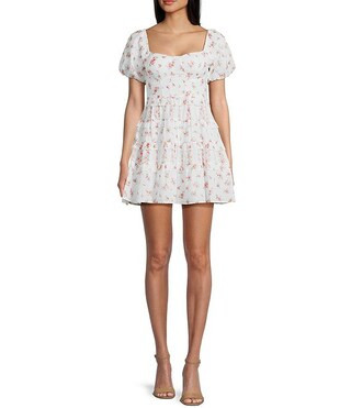 Allison & Kelly Ditsy Floral Print Sweetheart Neck Short Puff Sleeve Corset Dress | Dillard's | Dillard's