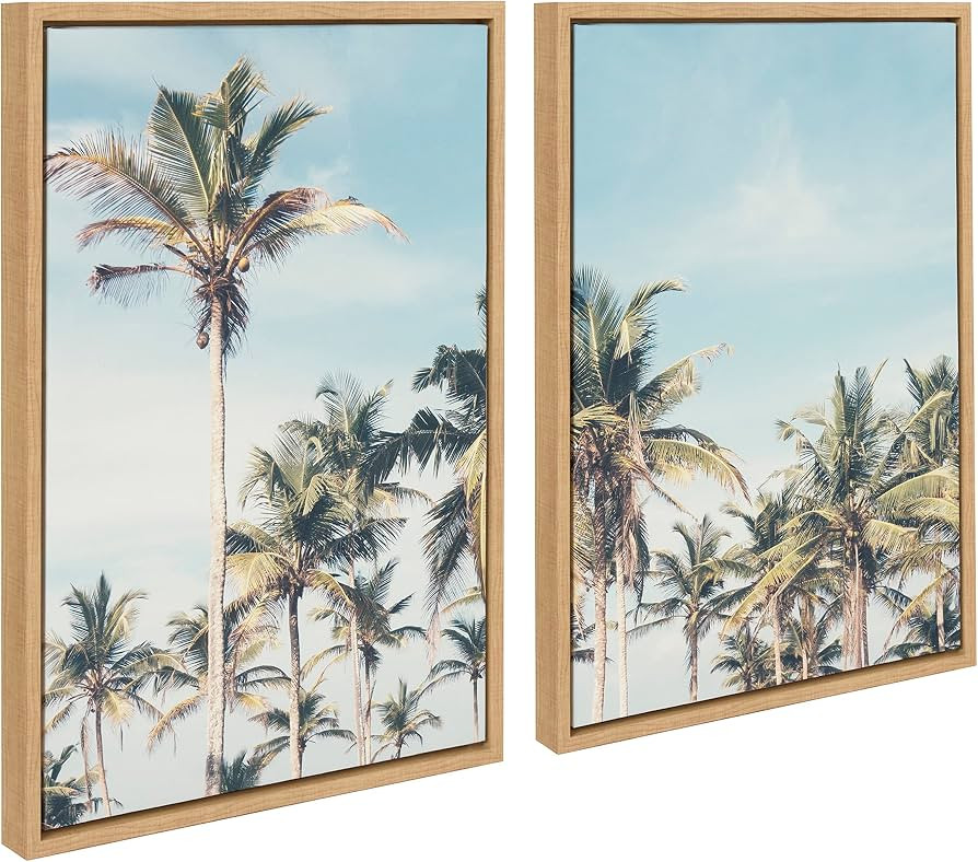 Kate and Laurel Sylvie Coastal Coconut Palm Tree Beach Left and Right Framed Canvas Wall Art Set ... | Amazon (US)