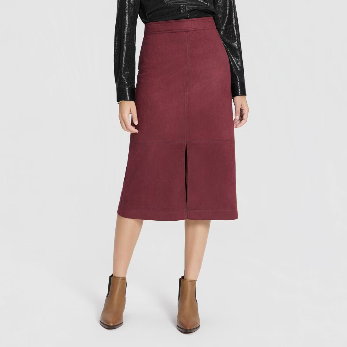 Women's Faux Suede Midi A-Line Skirt - A New Day™ Wine Red XL | Target