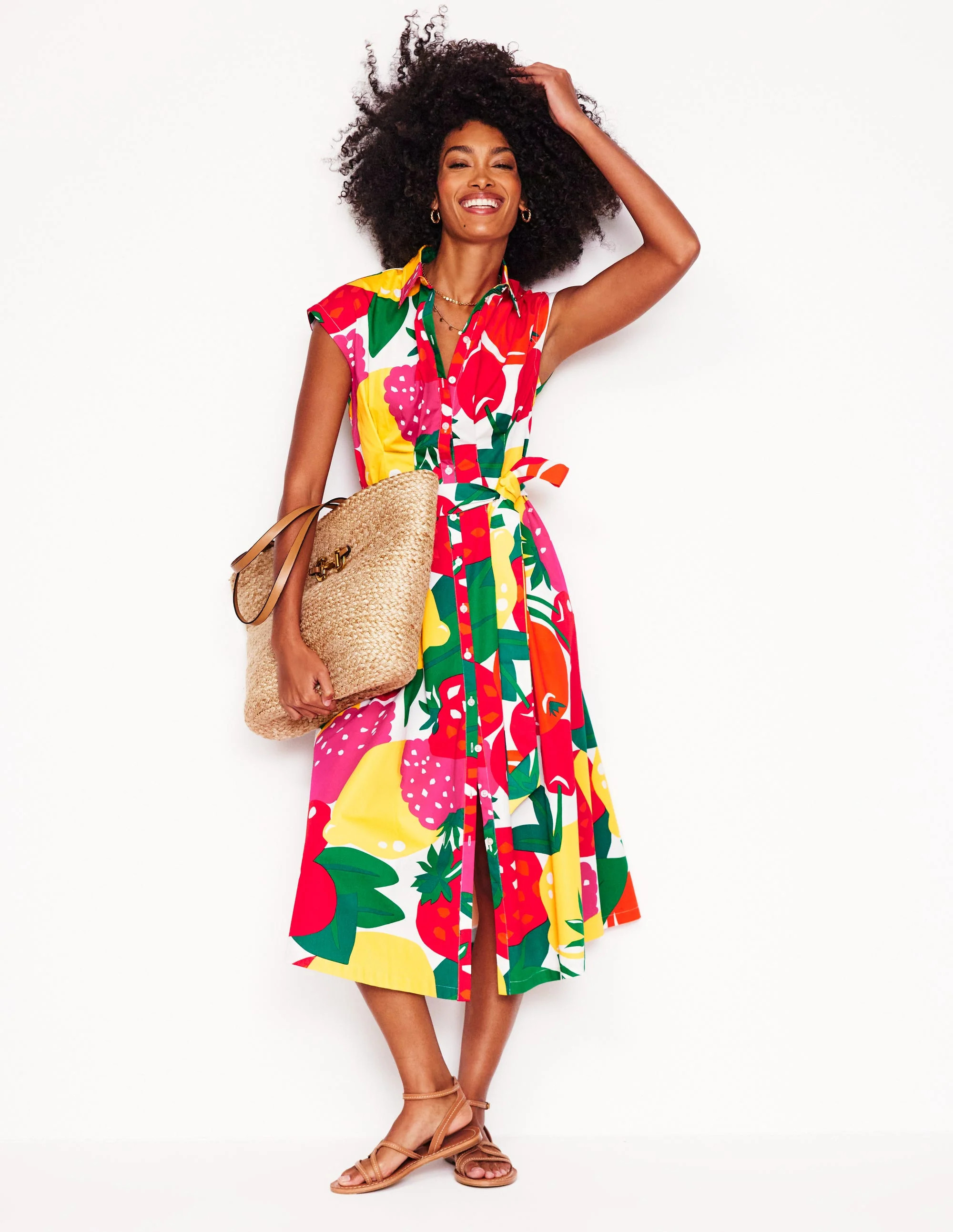 Rachel Cotton Midi Shirt Dress-Multi, Summer Fruits | Boden UK