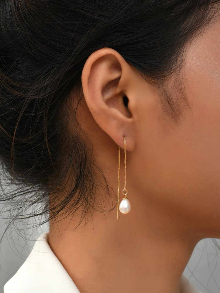 18K Gold Plated Pearl Decor Drop  Earrings | SHEIN