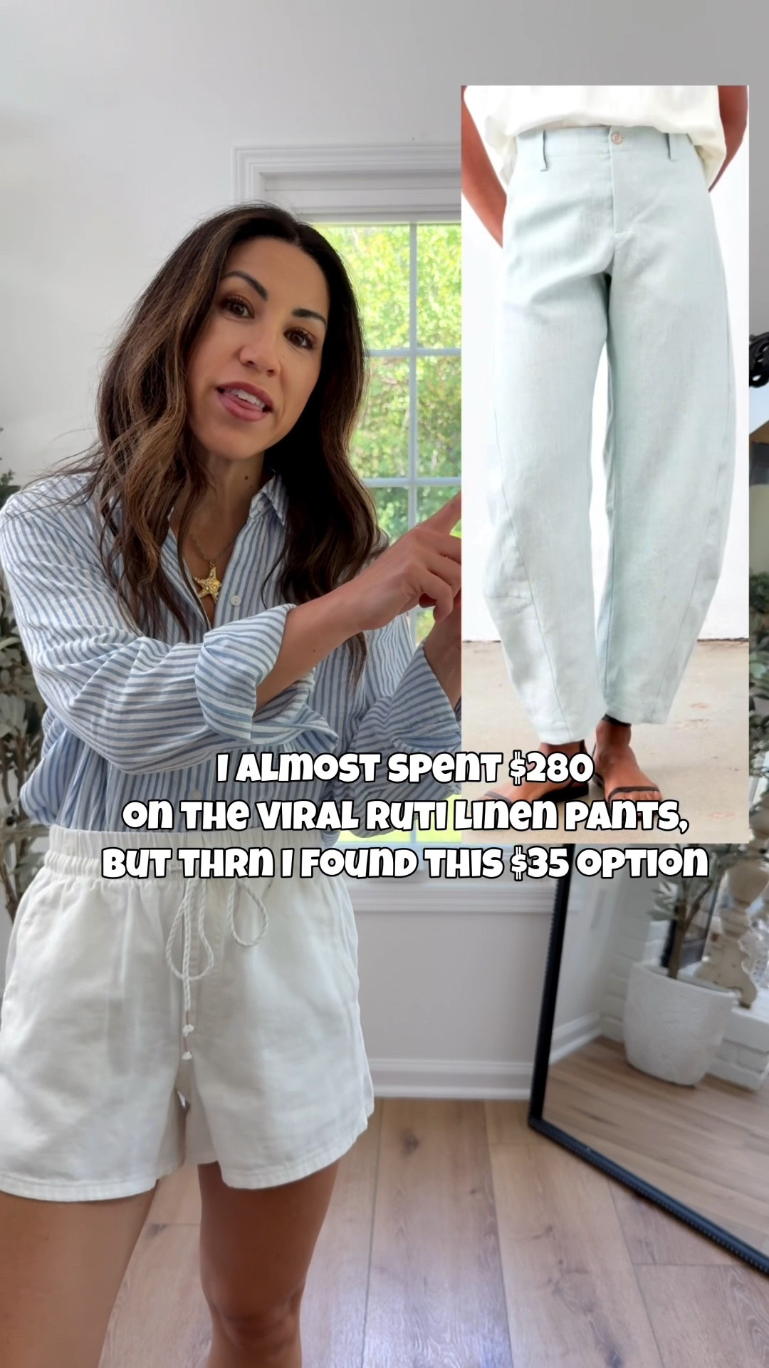 I don’t mind splurging on some pants but $280 for linen pants that can only be worn 1 season - that’s steep. I found a killer pair of linen blend pants that remind me of the Ruti pair but these are only $35. And I promise - it’s not the cheapo linen. Super good quality on this look for less. 

Linen pants small. Gauze button down small. Sandals tts. White shorts small. Necklace code TAMMY20. 

Barrel pants, Ruti inspired

#LTKOver40 #LTKPetite #LTKSaleAlert