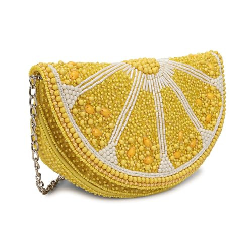 LONGING TO BUY Beaded Lemon Slice Clutch Purse, Yellow Evening Bag with Chain Strap, Novelty Fruit Design | Amazon (US)