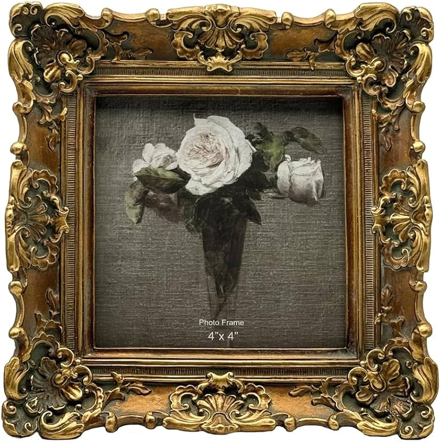 CISOO 4x4 Vintage Small Picture Frame, Antique Ornate Bronze Gold Square Photo Frame, for Table T... | Amazon (US)