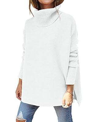 LILLUSORY Women's Turtleneck Oversized Sweaters 2022 Fall Long Batwing Sleeve Spilt Hem Tunic Pul... | Amazon (US)