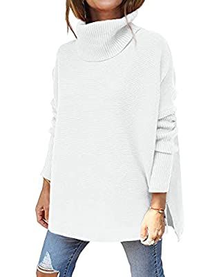 LILLUSORY Women's Turtleneck Oversized Sweaters 2022 Fall Long Batwing Sleeve Spilt Hem Tunic Pul... | Amazon (US)