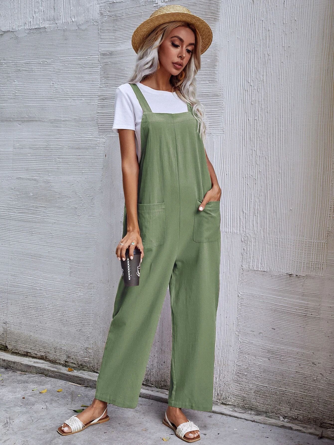 Dual Pocket Solid Overall Jumpsuit Without Tee
   SKU: swjumpsui23210615695      
          (4183... | SHEIN