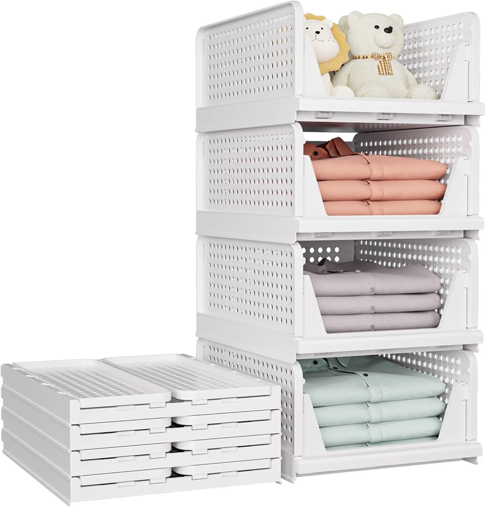 SNSLXH 5 Pack Stackable Closet Storage Basket, Multifunctional & Foldable Closet Organizer for Ba... | Amazon (US)