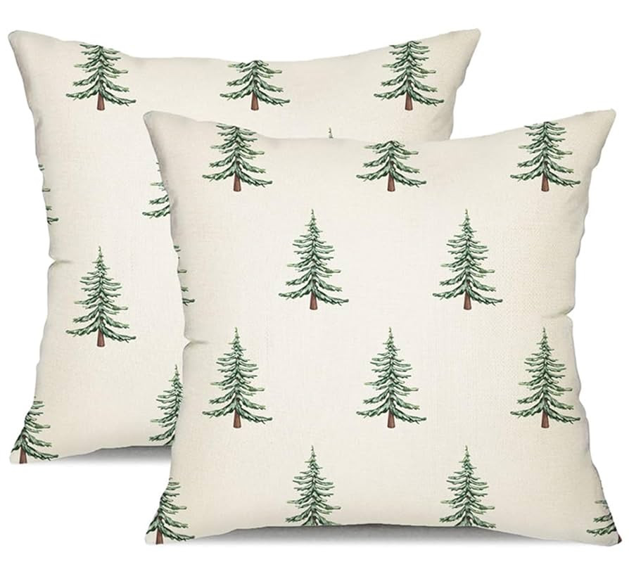 DFXSZ Christmas Pillow Covers 18x18 inch Set of 2 Christmas Tree Decorative White Throw Pillow Co... | Amazon (US)