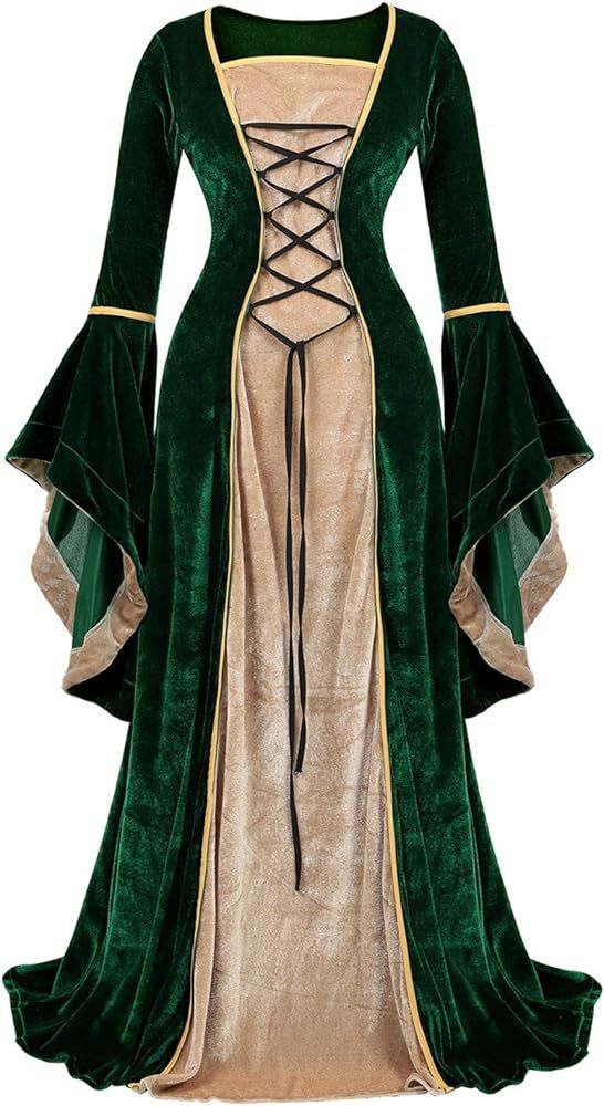 frawirshau Renaissance Costume Women Medieval Dress Velvet Queen Dresses | Amazon (US)