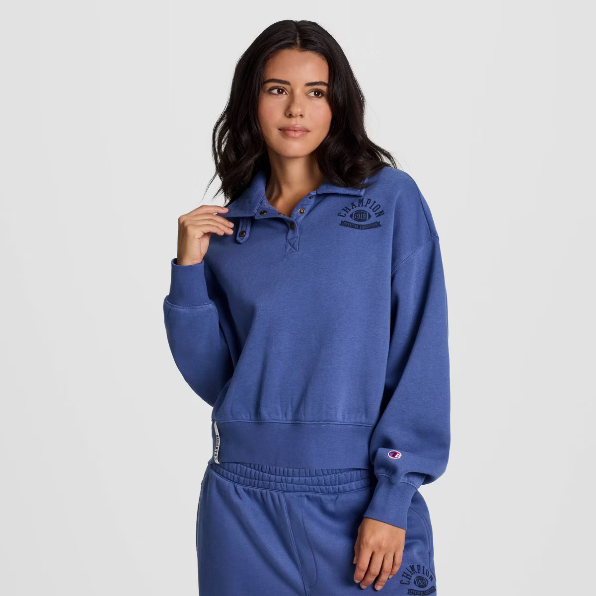 Champion Women's Long Sleeve Fleece 1/4 Snap Cropped Pullover | Target