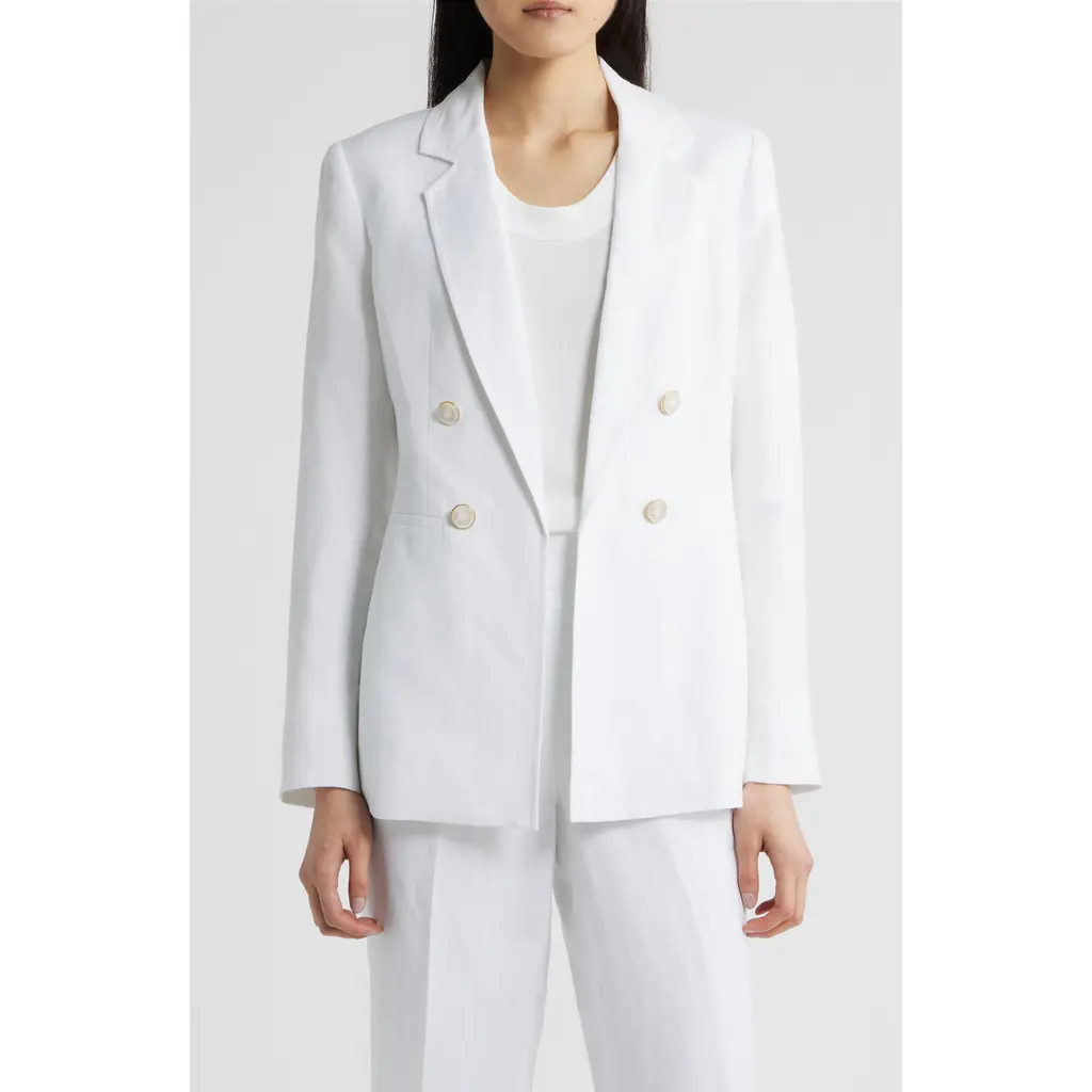 Anne Klein Double Breasted Linen Blend Blazer in Crisp White at Nordstrom, Size Small | Nordstrom
