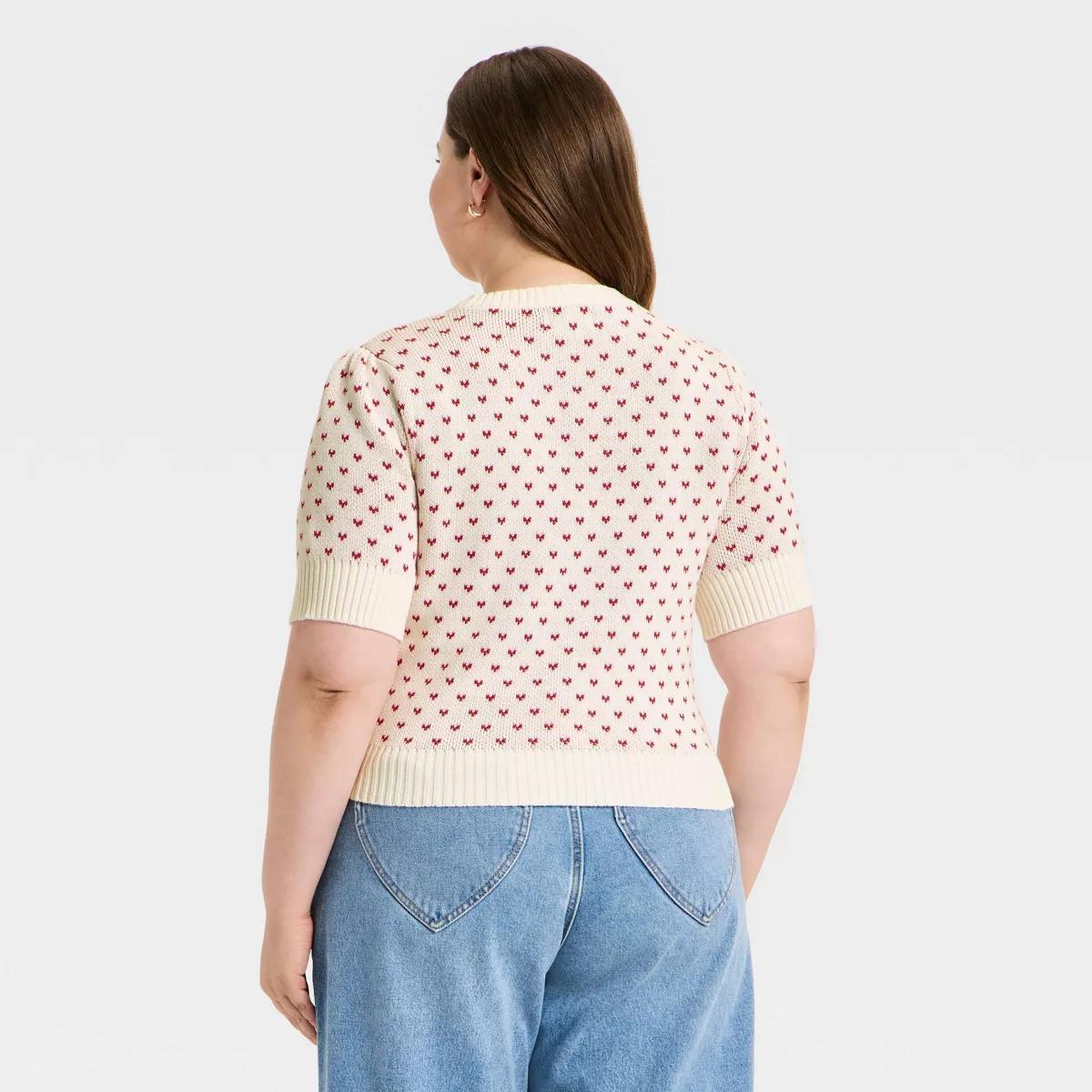 Women's Elbow Sleeve Valentine's Day Hearts Crewneck Pullover Sweater - Universal Thread™ Cream... | Target