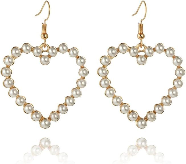 Alloy Pearl Earrings Fashionable Heart Earrings Long Love Earrings | Amazon (US)