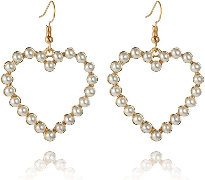 Alloy Pearl Earrings Fashionable Heart Earrings Long Love Earrings | Amazon (US)