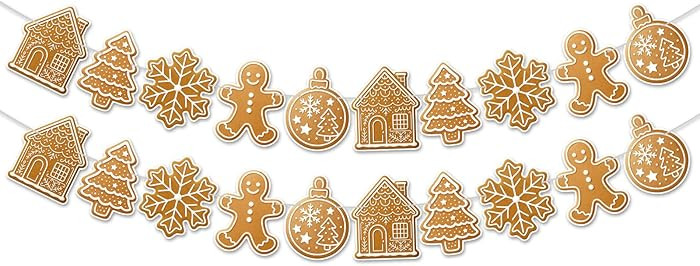 Christmas Decorations Gingerbread Theme Banner 2 Pcs Pre-Assembled Gingerbread Man House Snowflak... | Amazon (US)