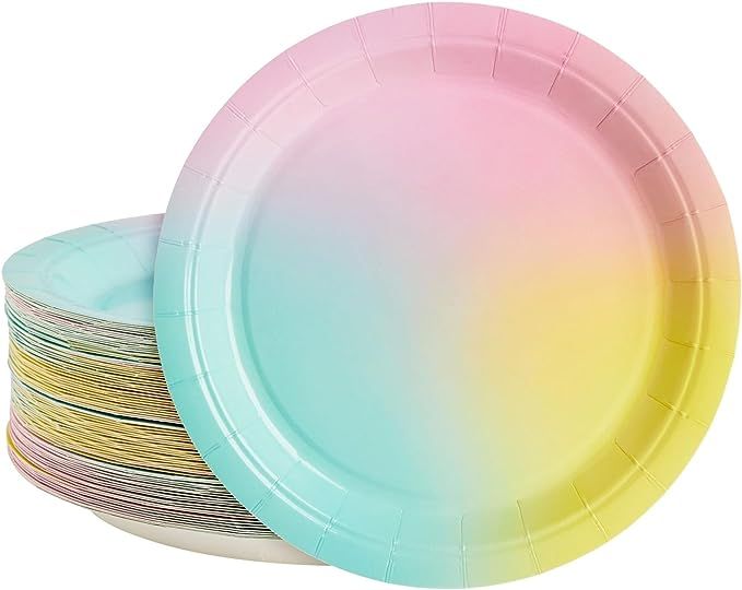 BLUE PANDA Rainbow Party Supplies, Pastel Paper Plates (9 in., 80 Pack) | Amazon (US)