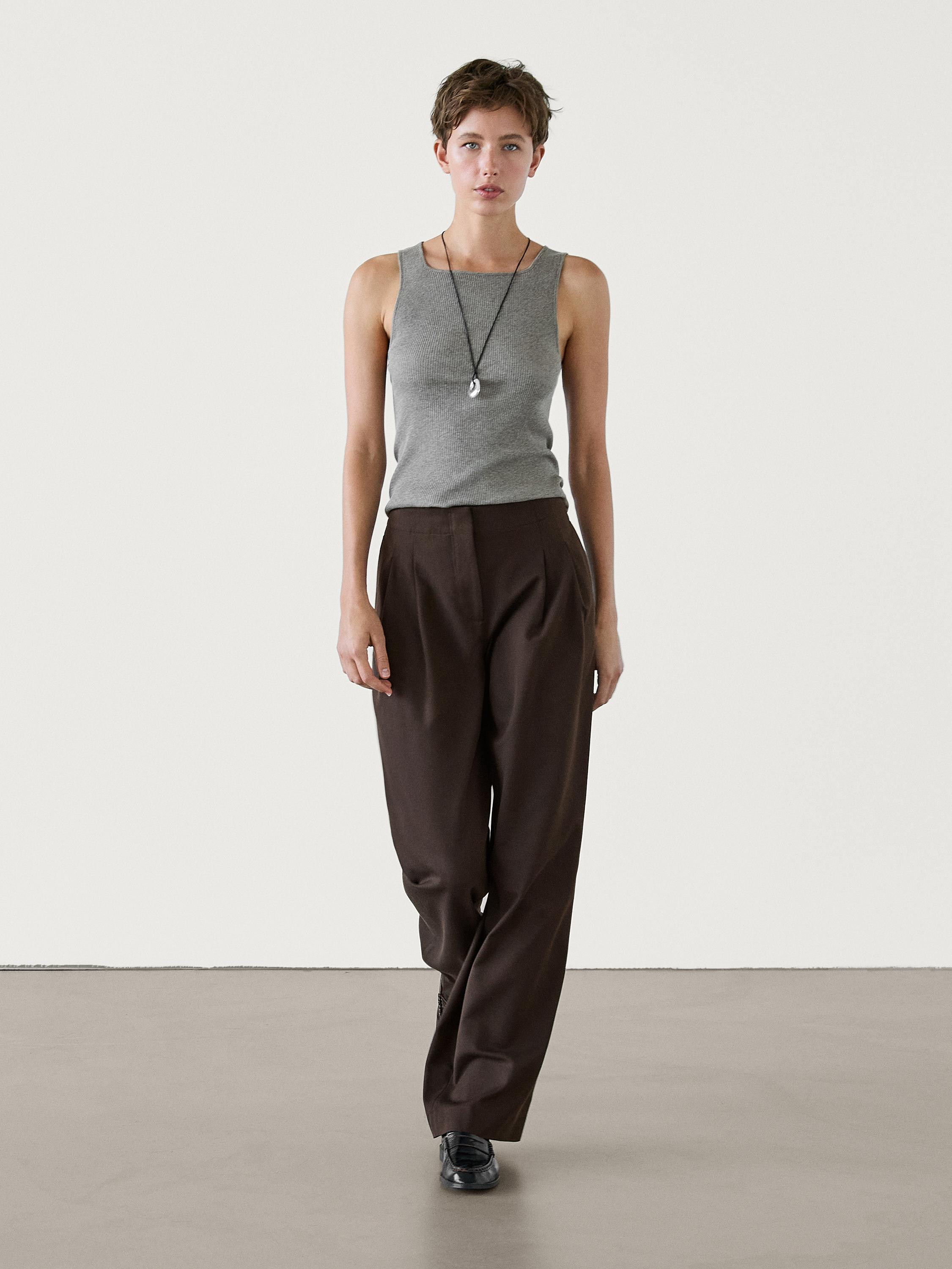Wide-leg trousers with double darts | Massimo Dutti UK