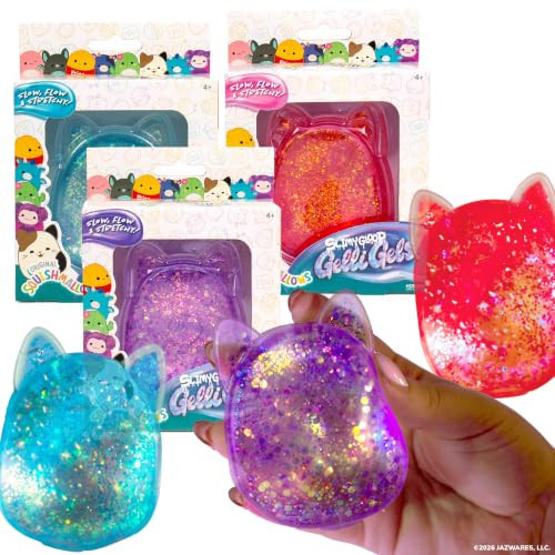 Squishmallows SLIMYGLOOP Gelli Gels 3 Pack, Slow-Flow Glitter Squishy Sensory Toy, Squeeze Stress Toy for Kids & Teens, Satisfying Sugar Squish Fidget | Amazon (US)