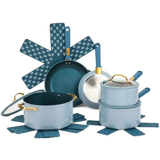 Thyme & Table Non-Stick 12-Pieces Cookware Set, Blue - Walmart.com | Walmart (US)