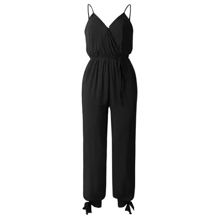 Womens Summer V Neck Playsuit Floral Romper Casual Holiday Wide Leg Jumpsuit | Walmart (US)