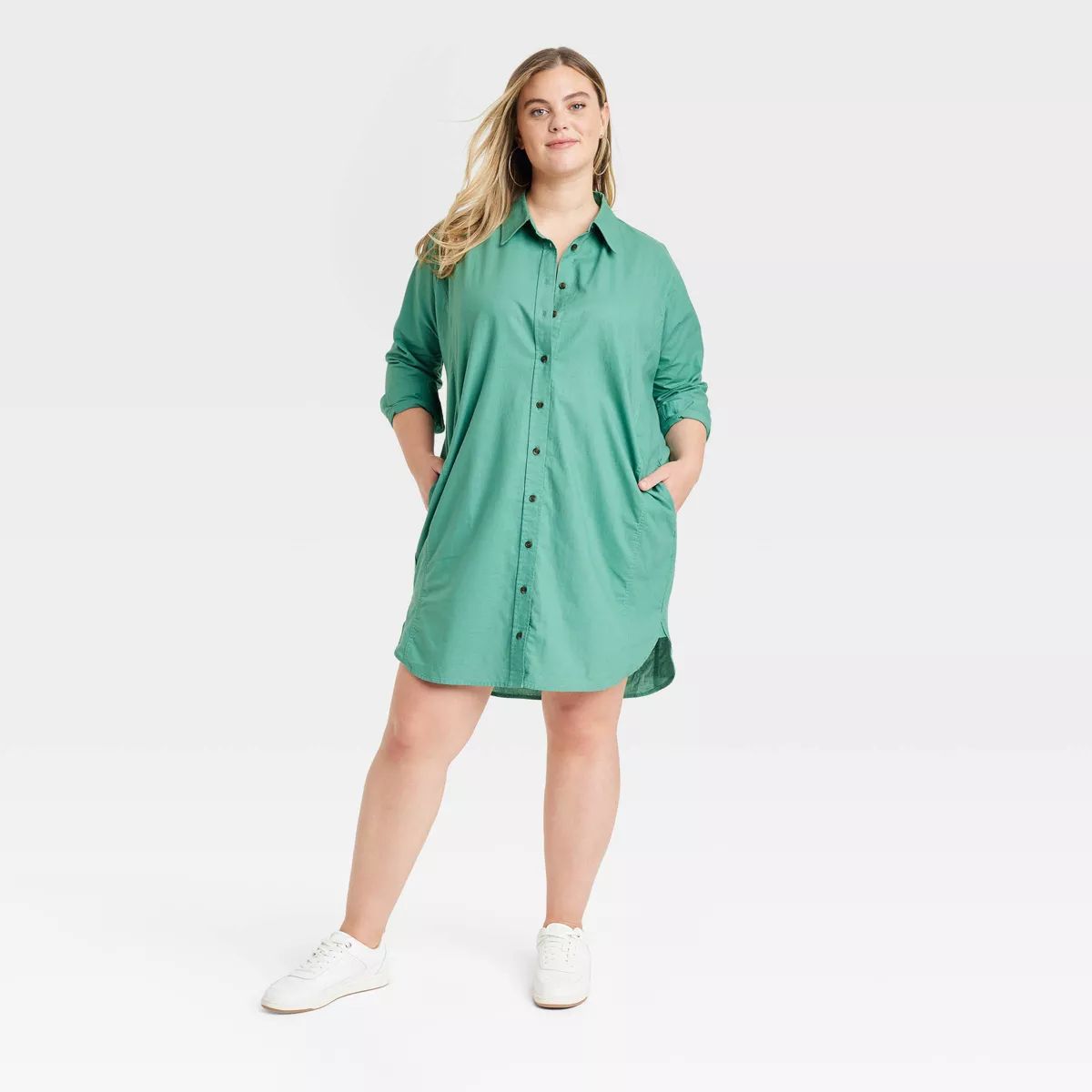 Women's Long Sleeve Mini Shirtdress - Universal Thread™ Indigo 4X | Target