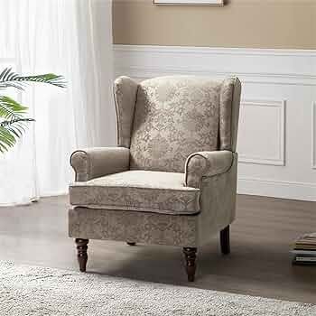 HULALA HOME Wingback Accent Chair with Retro Wood Legs, Traditional Fabric Armchair for Living Ro... | Amazon (US)