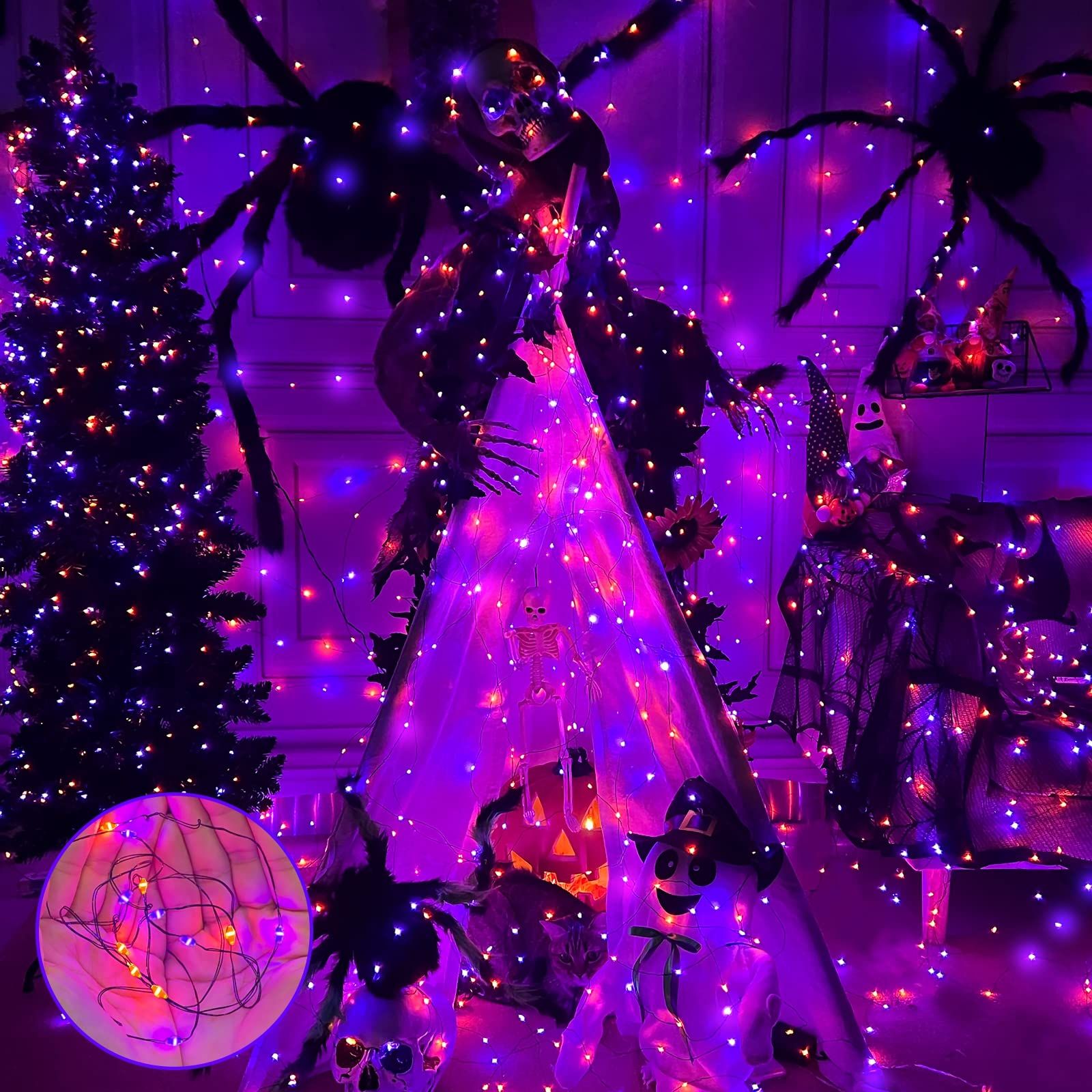 TURNMEON 3 Set Orange & Purple Halloween String Lights with Timer Total 180 LED 59 Ft Battery Operat | Amazon (US)