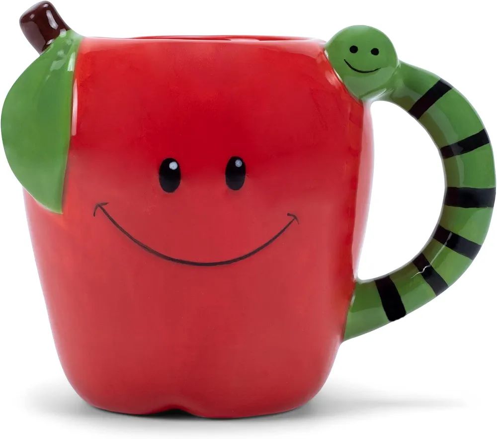 ESNCHMG-AP Apple With Worm Handle Character 18 ounce Glossy Ceramic Coffee Tea Cup Mug For Your F... | Amazon (US)