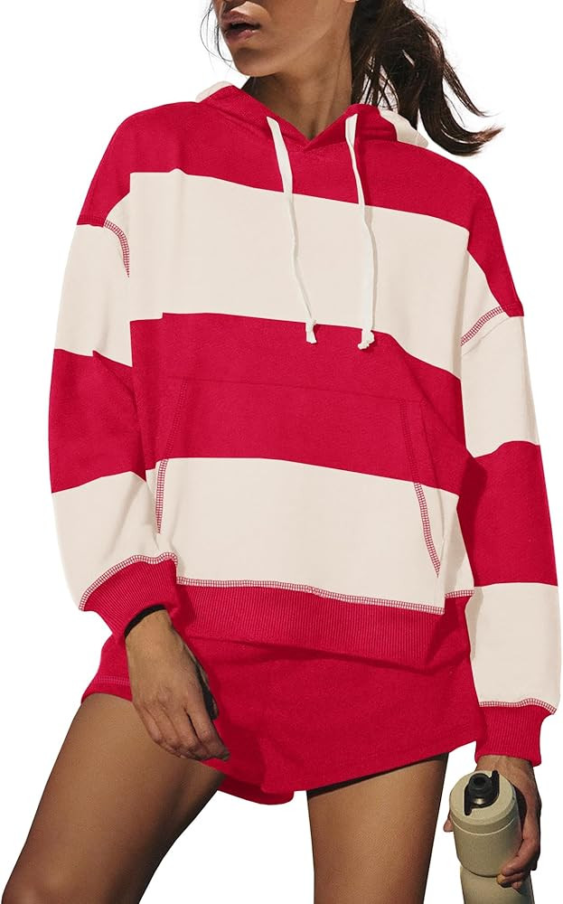 SENSERISE Women Striped Workout Set 2 Piece Outfits Matching Lounge Sets Oversized Hoodies Shorts... | Amazon (US)