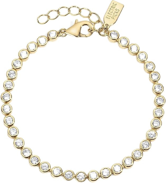 Electric Picks Bezel Tennis Bracelet for Women, 14k Gold Plated 3mm Bezel-Set Stone Chain Bracele... | Amazon (US)