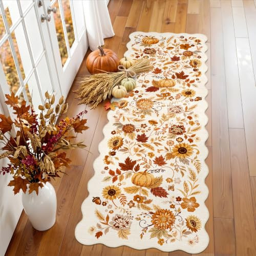 2x6 Fall Floral Kitchen Rugs: Washbable Pumpkin Holiday Door Mat Beige-Gold | Amazon (US)