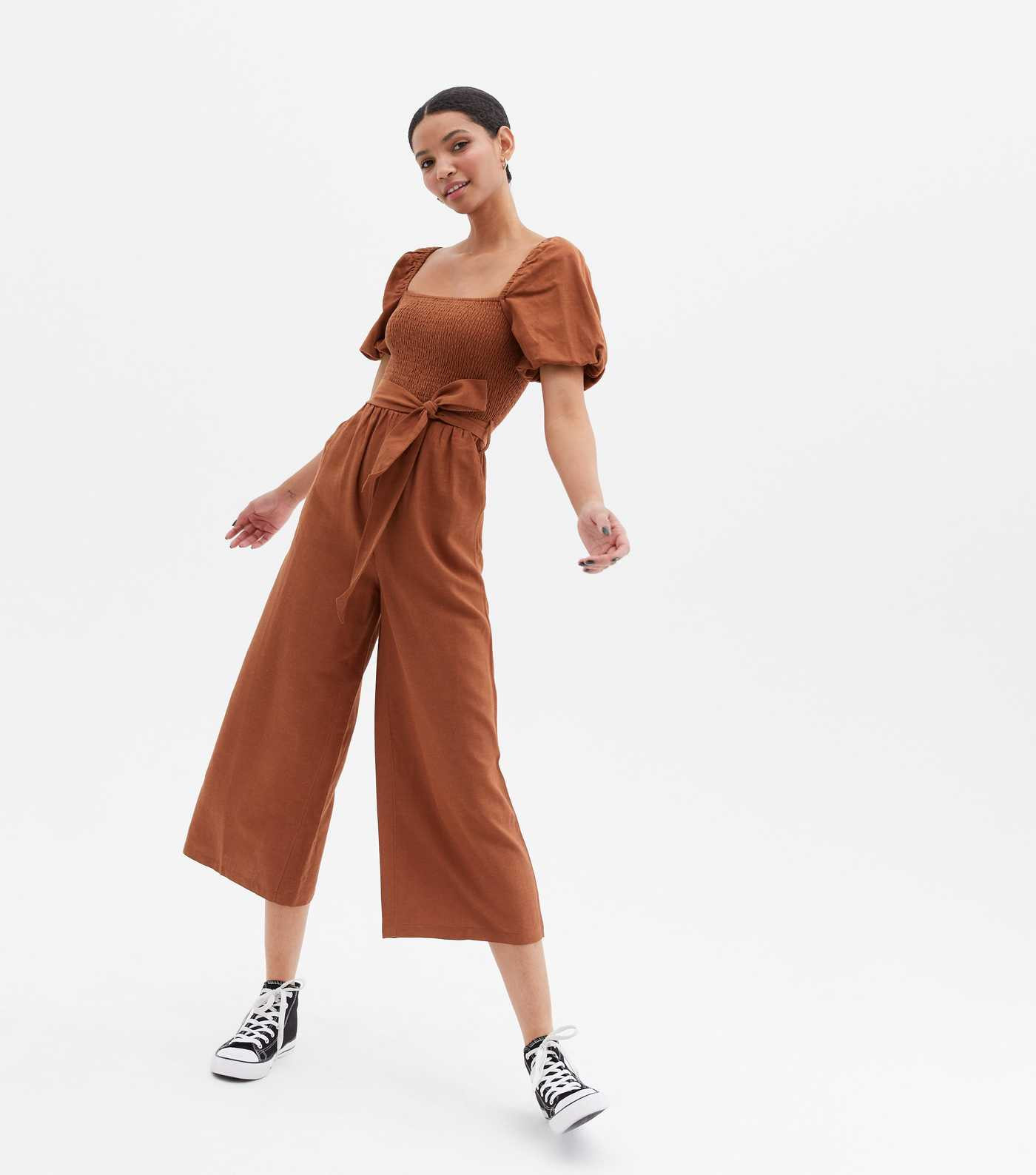 Rust Linen-Look Puff Sleeve Belted Jumpsuit
						
						Add to Saved Items
						Remove from Sav... | New Look (UK)