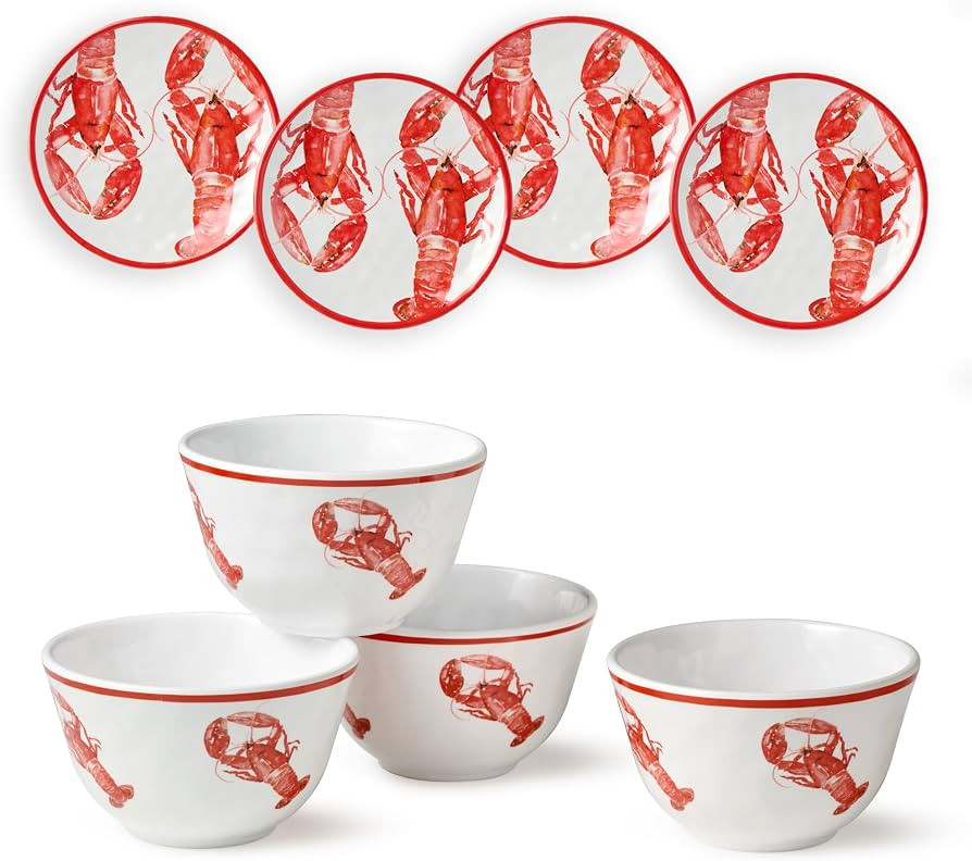Beach House Lobster 8-Piece Melamine Canap\u00e9 Plate & Dip Bowl Set \u2013 Coastal Nautical Des... | Amazon (US)