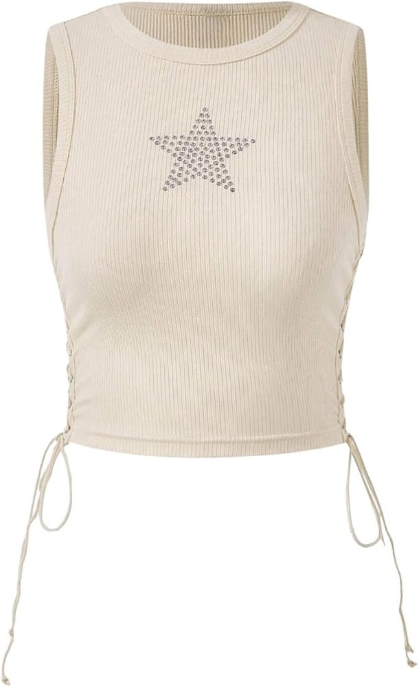 SOLY HUX Women's Tank Tops Y2K Sleeveless Ribbed Star Crop Tank Top Summer Going Out Tops | Amazon (US)