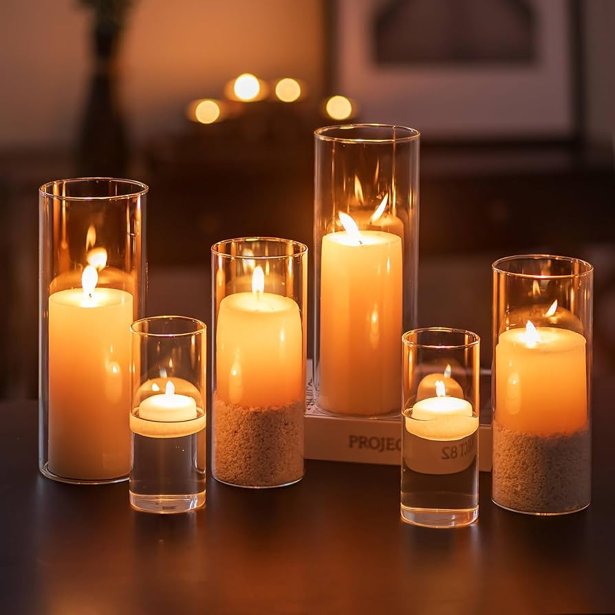 Glasseam Glass Candle Cylinders, Hurricane Candle Holder Set of 6, Cylinder Candle Holders for Ta... | Amazon (CA)