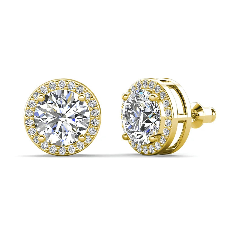 Cate & Chloe Ariel 18k Yellow Gold Plated Halo Stud Earrings with Simulated Diamonds, Gift for Wo... | Walmart (US)