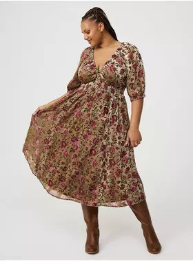 Burnout Velour Tea Length Dress | Torrid (US & Canada)