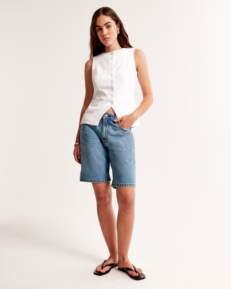 Women's Linen-Blend Button-Through Vest | Women's Tops | Abercrombie.com | Abercrombie & Fitch (US)