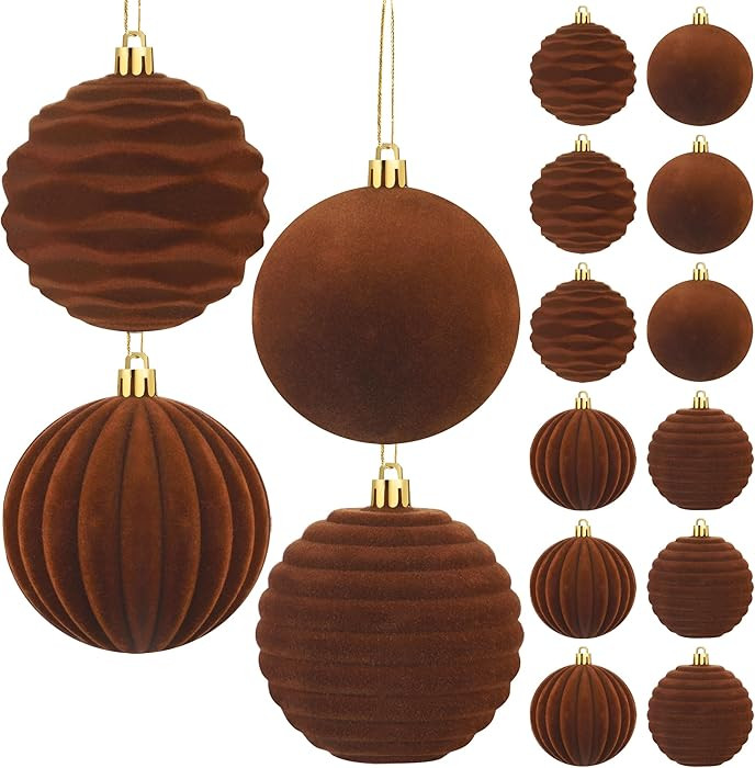 12PCS Brown Velvet Christmas Balls 3.15inch Flocked Christmas Tree Balls Ornaments Shatterproof P... | Amazon (US)