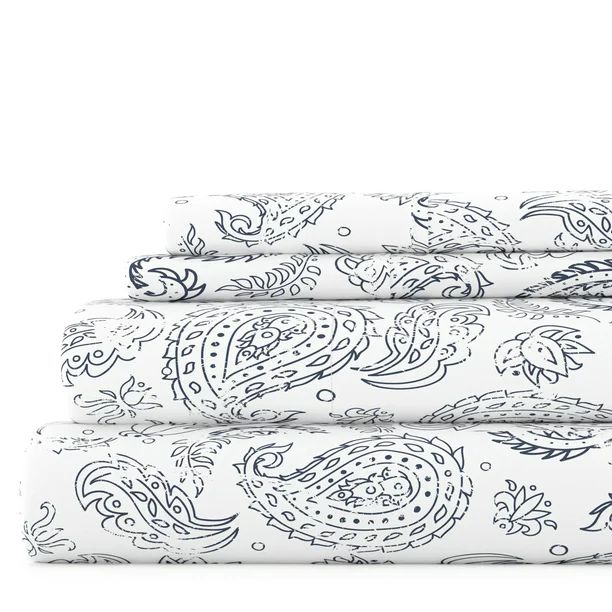 Navy Coarse Paisley Pattern 4 Piece Microfiber Bed Sheets Set, Queen, by Noble Linens | Walmart (US)