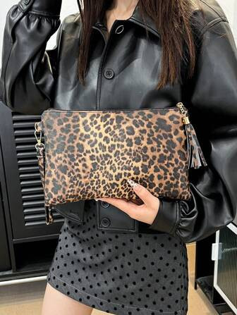 Leopard Print Bag For Women 2025 New Autumn And Winter Fashion Versatile Envelope Bag Casual Western-Style Retro Mobile Wallet, Fall Winter Fashionable Cheetah Print Purse For Women | SHEIN