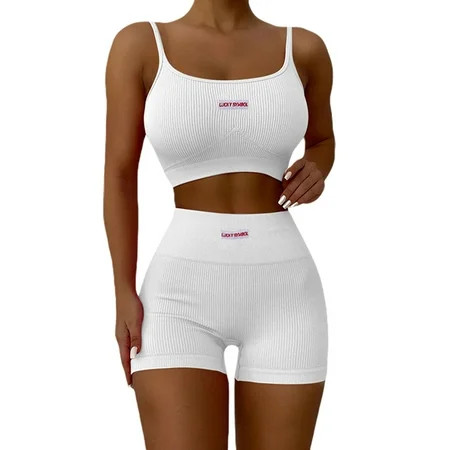 Afunbaby Women s Workout Sets Ribbed Tank 2 Piece Seamless High Waist Gym Outfit Yoga Shorts Sets | Walmart (US)