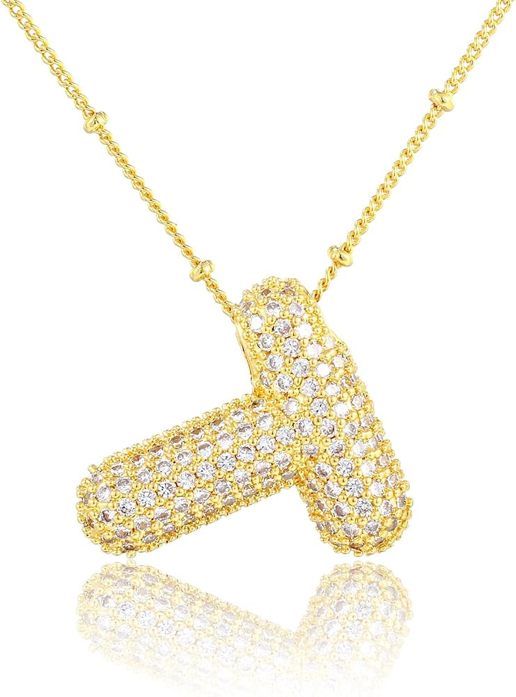 KELMALL Gold Bubble Initial Letter Necklace for Women - Elegant 18k Gold A-Z Alphabet Pendant Nec... | Amazon (US)