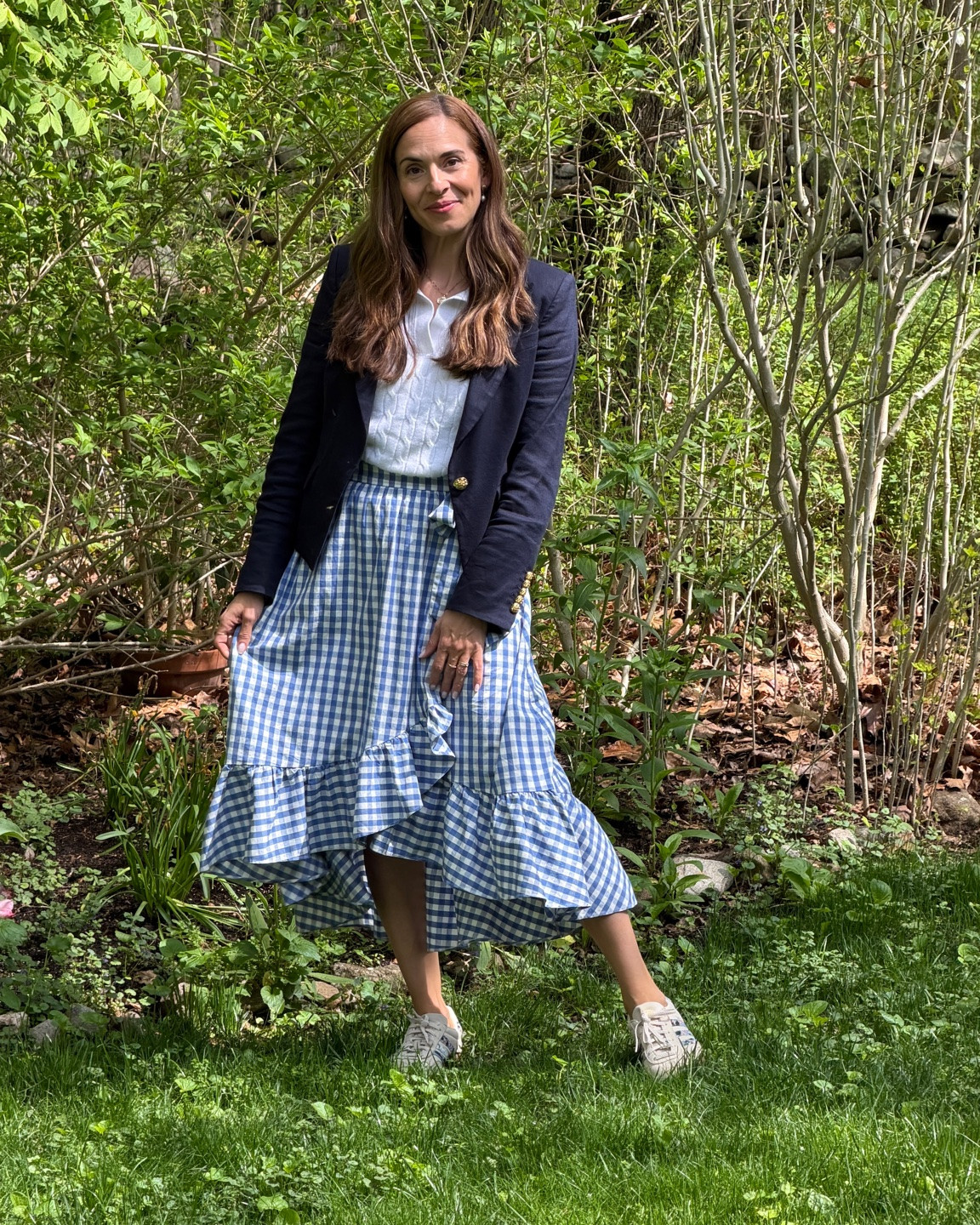 Loving this gingham wrap skirt that’s giving coastal grandma chic (currently on clearance for less than $40 plus extra discount that made it under $25!) worn on a low tide walk on Mother’s Day, paired with my new rugby shirt style cable knit top (also on sale!) and floral Adidas sneakers and a great navy blazer. All linked to shop!

#LTKMothersDay #LTKSaleAlert #LTKootd