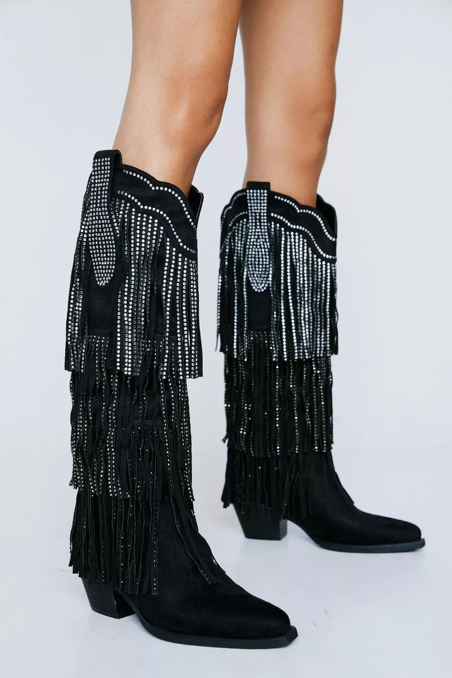 Tassel Diamante Knee High Cowboy Boots | Nasty Gal (US)