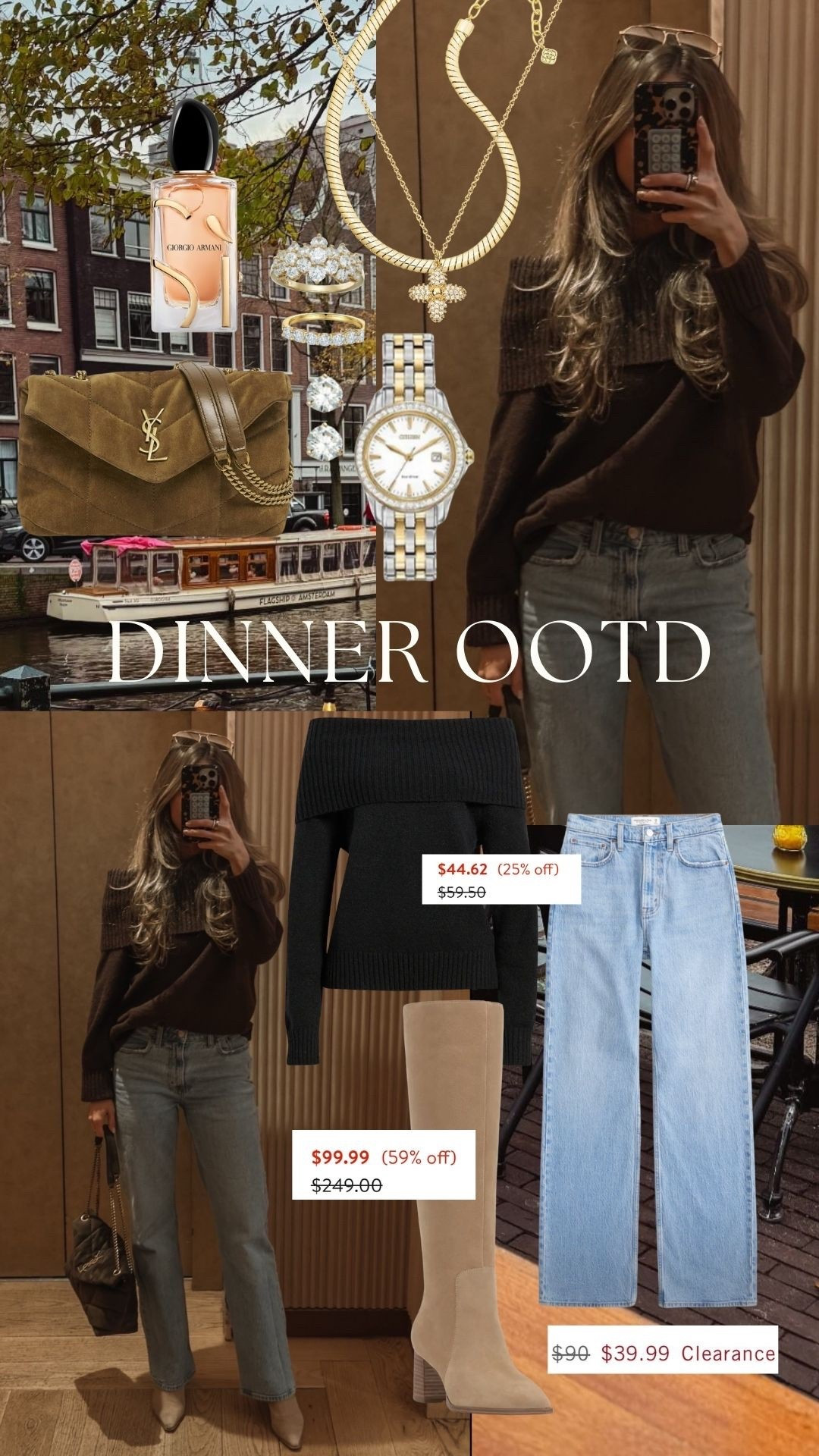 Classic + cozy for a night out — off-shoulder knit, straight denim & neutral boots for that effortless polished look. Linking full outfit, similar finds, accessories, and fragrance details below. ✨

dinner outfit inspo, fall date night outfit, fall suede bag, brown suede bag, abercrombie jeans, winter dinner look, off shoulder sweater outfit, neutral style, jeans and boots outfit, classy evening outfit, brown sweater outfit, chic casual dinner fit, holiday outfit ideas, YSL style bag, gold jewelry stack, feminine fall style

#LTKootd #LTKHoliday #LTKgrwm