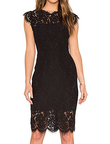 MEROKEETY Women's Sleeveless Lace Floral Elegant Cocktail Dress Crew Neck Knee Length for Party, Black, Medium | Amazon (US)