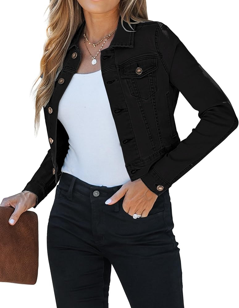 luvamia 2025 Cropped Jean Jackets for Women Fashion Short Denim Shacket Jacket Lightweight Fitted... | Amazon (US)