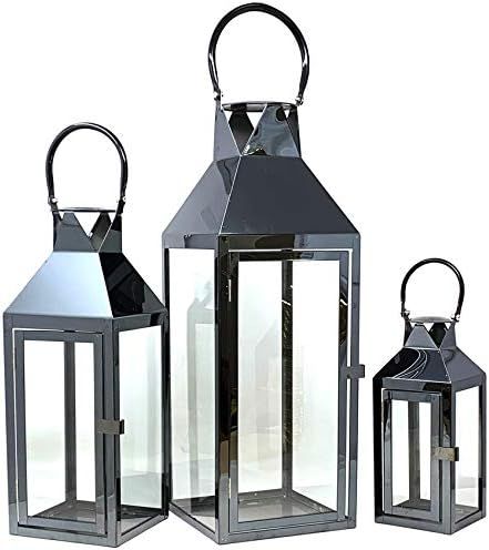 allgala 3-PC Set Jumbo Luxury Modern Indoor/Outdoor Hurricane Candle Lantern Set with Chrome Plat... | Amazon (US)